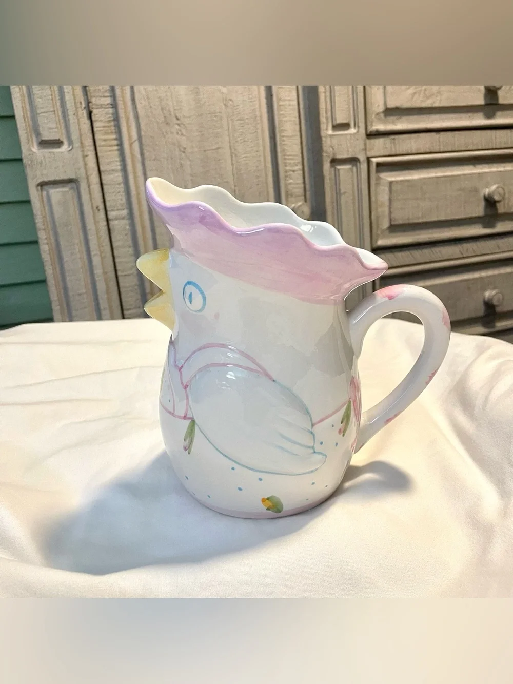 “Good Luck” Rooster Ceramic Pitcher -Alcobaca, Portugal -Farmhouse -#1895